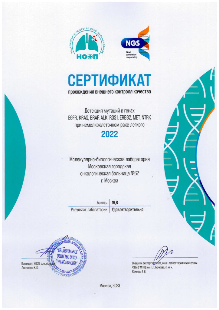 НООП Сертификат прохождения внешнего контроля качества 2022