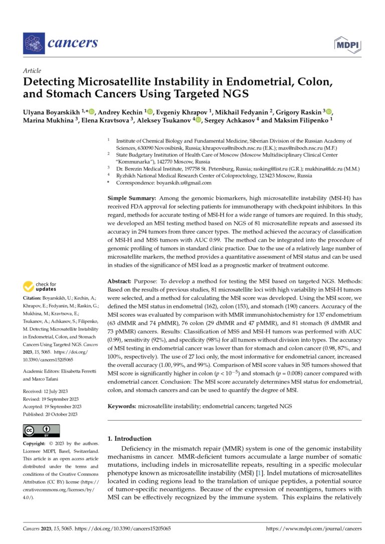 Detecting Microsatellite Instability in Endometrial, Colon, and Stomach Cancers Using Targeted NGS
